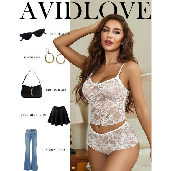 🆕Women White Lace Bra and Panty Set V Neck Baby doll 2 Piece Mesh Bralette Set - Picture 4 of 7